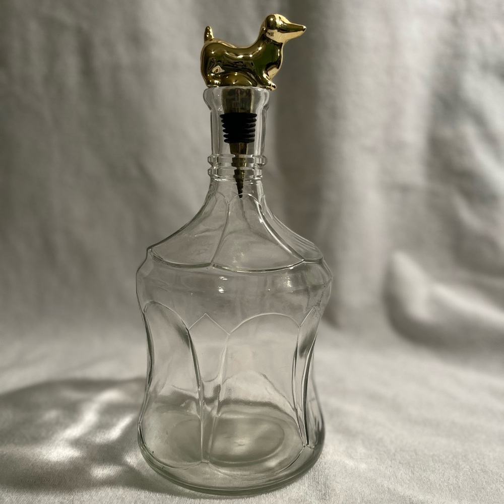 Vintage Molded Glass Decanter w/ Dachshund Stopper